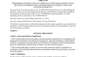 Circular 48/2012/TT-BNNPTNT certification Good Agricultural Practices production fishery crop