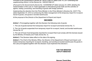 Decision No. 5737/QD-BCT on the temporary list of goods temporarily imported for