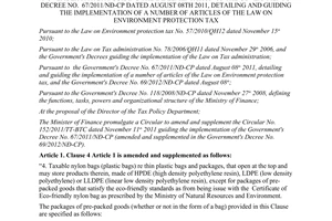 Circular No. 159/2012/TT-BTC amending and supplementing the Circular No. 152/201