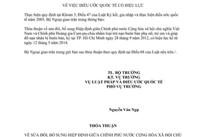 Thông báo hiệu lực Thỏa thuận sửa đổi Hiệp định loại trừ buôn bán phụ nữ trẻ em Việt Nam Campuchia
