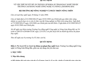 Quyết định 2336/QĐ-BNN-TCCB phê duyệt Đề án thành lập Khoa Sư phạm Dạy nghề