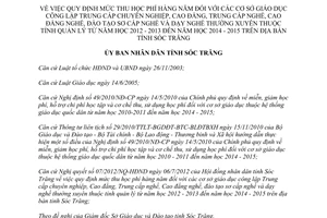 Quyết định 44/2012/QĐ-UBND quy định mức thu học phí hàng năm đối với cơ sở