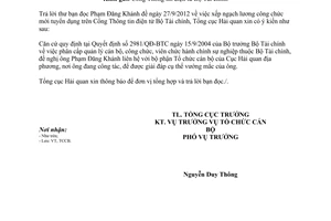 Công văn 5977/TCHQ-TCCB trả lời thư bạn đọc
