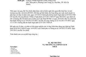 Công văn 14714/BTC-CST chính sách thuế bảo vệ môi trường