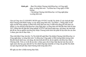 Công văn 5250/BNN-TC đề nghị phê duyệt danh mục nội dung dự toán Chương trình