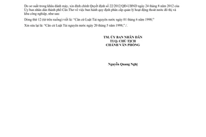 Công văn 5284/UBND-XDĐT đính chính Quyết định 22/2012/QĐ-UBND Cần Thơ