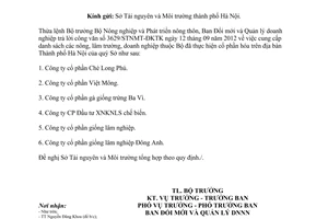 Công văn 4872/BNN-ĐMDN cung cấp danh sách nông lâm trường doanh nghiệp