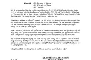 Công văn 7879/VPCP-KGVX năm 2012 Dự án xây dựng Trường Đại học Việt Đức