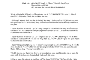 Công văn 1608/TTg-QHQT phê duyệt Danh mục dự án UNICEF tài trợ