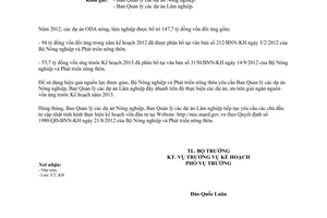 Công văn 4926/BNN-KH đẩy nhanh tiến độ giải ngân vốn đối ứng dự án ODA nông lâm