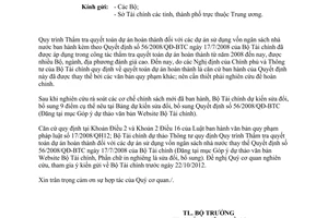 Công văn 13939/BTC-VP sửa đổi Quy trình Thẩm tra quyết toán dự án hoàn thành