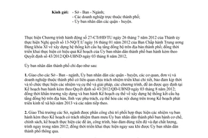 Công văn 5265/UBND-THKH thực hiện Kế hoạch xây dựng hệ thống kết cấu hạ tầng