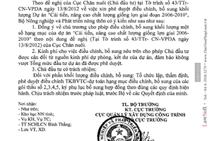 Công văn 5014/BNN-XD điều chỉnh khối lượng Dự án Cải tiến nâng cao chất lượng