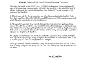 Công văn 7028/BYT-AIDS triển khai Chiến lược Quốc gia phòng chống HIV/AIDS