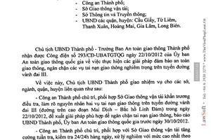 Công văn 8426/UBND-QHXDGT đảm bảo an toàn giao thông trên tuyến đường vành đai