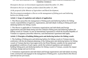 Decree No. 80/2012/ND-CP on the management of fishing ports and sheltering harbo