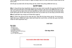 Quyết định 2168/QĐ-UBND năm 2012 thủ tục hành chính Sở Giao thông vận tải Sơn La