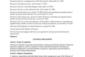 Decree No. 82/2012/ND-CP on organization and operation of the financial inspecto