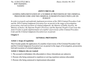 Joint circular No. 13/2012/TTLT-BCA-BTP-VKSNDTC-TANDTC guiding implementation