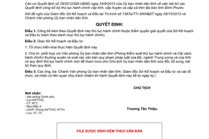 Quyết định 2074/QĐ-UBND năm 2012 công bố thủ tục hành chính tỉnh Bình Phước