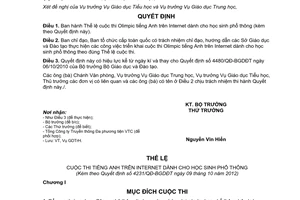 Quyết định 4231/QĐ-BGDĐT năm 2012 Thể lệ cuộc thi Olimpic tiếng Anh Internet