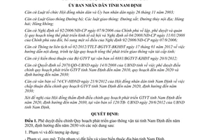 Quyết định 1531/QĐ-UBND năm 2012 quy hoạch giao thông vận tải tỉnh Nam Định