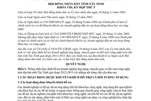 Nghị quyết 22/2012/NQ-HĐND hỗ trợ DN ứng dụng đổi mới công nghệ Tây Ninh