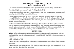 Nghị quyết 24/2012/NQ-HĐND mức trích khoản thu hồi qua thanh tra đã thực nộp ngân sách Tây Ninh