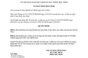 Quyết định 2942/QĐ-UBND dạy thêm học thêm Hà Tĩnh 2012
