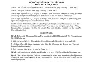 Nghị quyết 20/2012/NQ-HĐND chính sách hỗ trợ xã khó khăn Tây Ninh giai đoạn 2012 2015