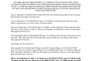Thông tư 168/2012/TT-BTC sửa đổi Thông tư 103/2010/TT-BTC sửa đổi Thông tư 14