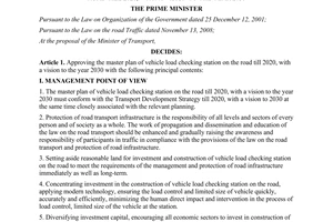 Decision No. 1502/QD-TTg approval of master plan of vehicle load checking