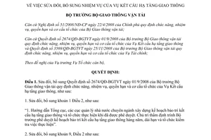 Quyết định 2512/QĐ-BGTVT năm 2012 sửa đổi nhiệm vụ của Vụ Kết cấu hạ tầng