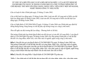 Quyết định 43/2012/QĐ-TTg sửa đổi tên gọi Quyết định 234/2005/QĐ-TTg