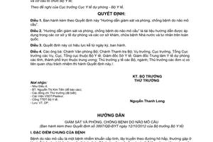 Quyết định 3897/QĐ-BYT năm 2012 Hướng dẫn giám sát phòng chống bệnh não mô cầu