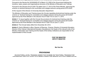 Circular No. 35/2012/TT-BGDDT promulgating the provisions on doctoral degree