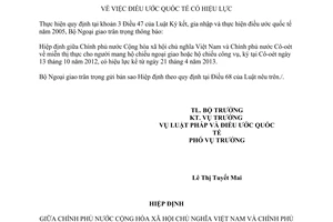 Thông báo hiệu lực Hiệp định miễn thị thực người mang hộ chiếu Việt Nam Cô-oét