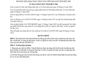 Quyết định 29/2012/QĐ-UBND ban hành bảng giá tính lệ phí trước bạ phương tiện