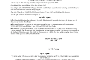 Quyết định 41/2012/QĐ-UBND Quy định định mức tiêu hao nhiên liệu