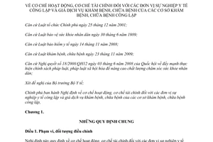 Nghị định 85/2012/NĐ-CP cơ chế hoạt động tài chính đối với đơn vị sự nghiệp y tế