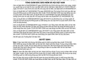 Quyết định 1388/QĐ-BHXH năm 2012 Mô hình khung Hệ thống quản lý chất lượng