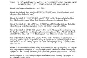 Thông báo 398/TB-SXD 2012 năng lực phòng thí nghiệm 2 Công ty kiểm định Chất lượng xây dựng Lai Châu