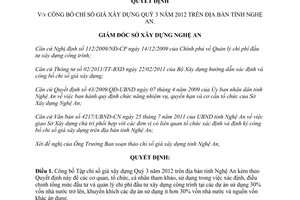 Quyết định 1706/QĐ-SXD.BSTCSG 2012 công bố Chỉ số giá xây dựng Quý 3 Nghệ An