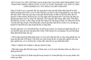 Thông báo 296/TB-BXD 2012 Quy hoạch hệ thống thoát nước khu dân cư công nghiệp lưu vực sông Cầu đến 2030