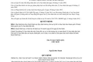 Quyết định 61/2012/QĐ-UBND trình tự thủ tục ký kết thoả thuận quốc tế