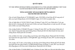 Quyết định 89/2012/QĐ-SGDHCM đình chỉ hoạt động giao dịch Công ty cổ phần Chứng khoán Golden Bridge