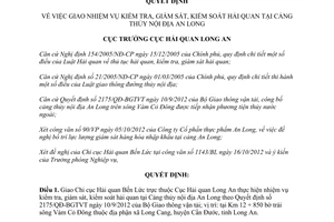 Quyết định 299/QĐ-HQLA giao nhiệm vụ kiểm tra giám sát kiểm soát hải quan