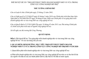 Quyết định 1556/QĐ-TTg năm 2012 phê duyệt Đề án Trợ giúp phát triển doanh nghiệp