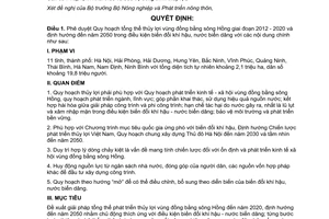 Quyết định 1554/QĐ-TTg năm 2012 phê duyệt Quy hoạch thủy lợi vùng đồng bằng