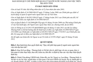 Quyết định 36/2012/QĐ-UBND Quy chế phối hợp quản lý người nước ngoài làm việc